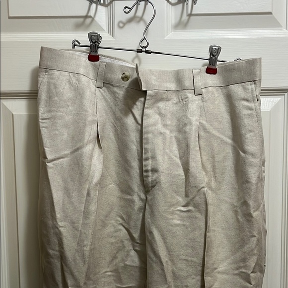 Men’s Beige Linen Beige Pleated Trousers 34X30 - Picture 2 of 5